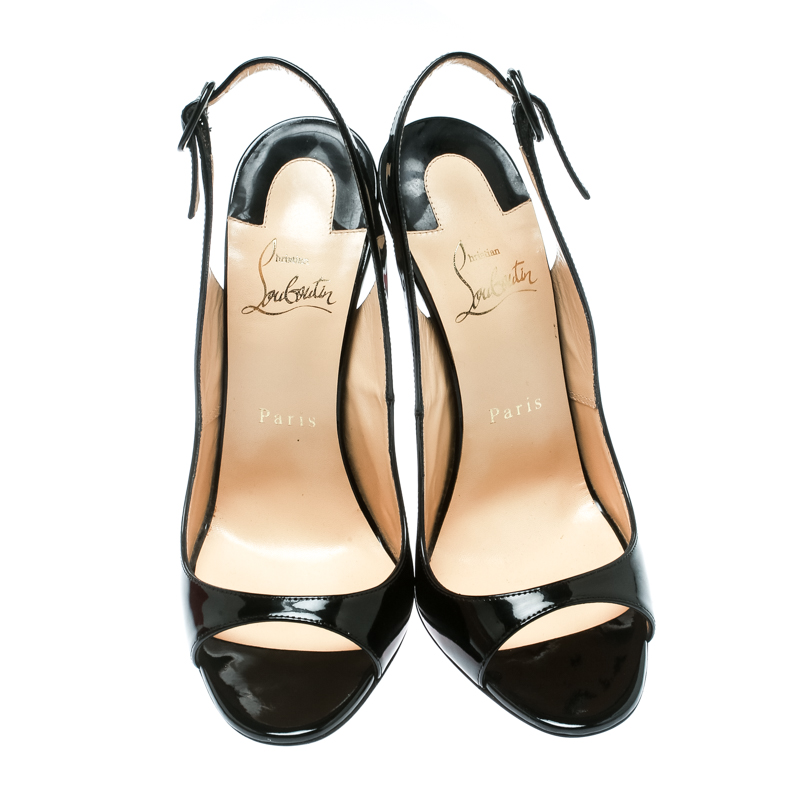 Christian Louboutin Black Patent Leather Allenissima Slingback Sandals ...