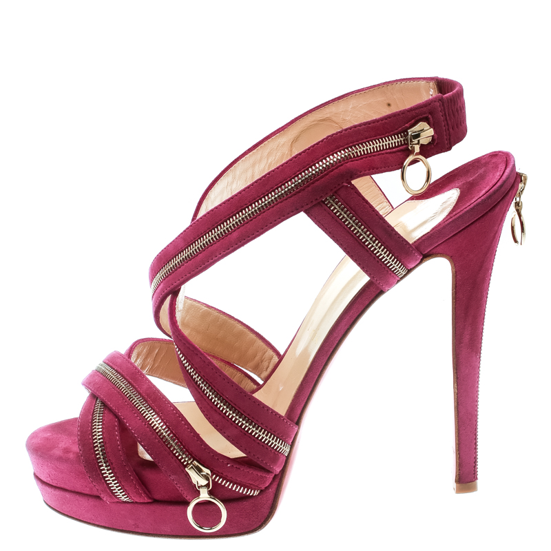 

Christian Louboutin Pink Suede Rodita Zipper Detail Platform Sandals Size