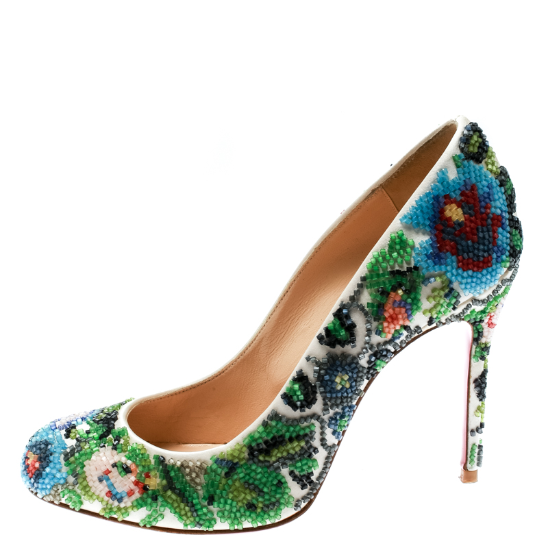 

Christian Louboutin Multicolor Hand Beaded Satin Sissi Pumps Size