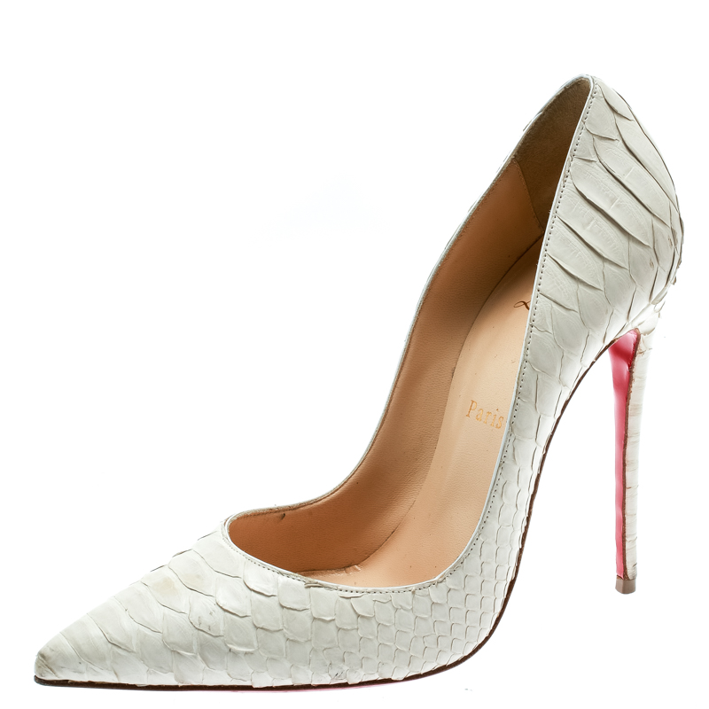 Pre Owned Christian Louboutin White Python Leather So Kate Pointed Toe Pumps Size 39
