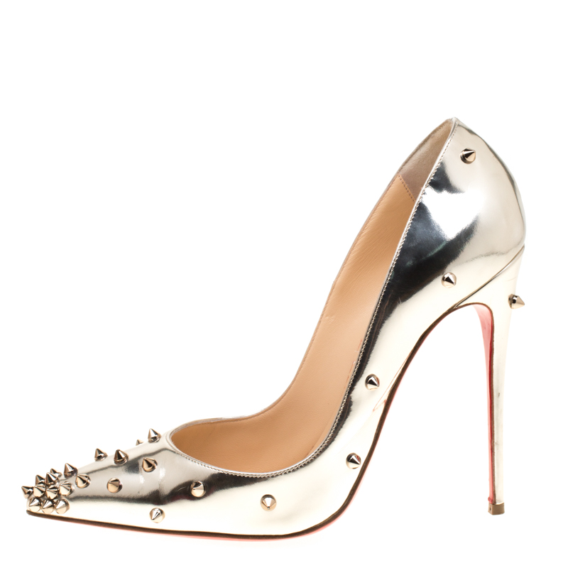 

Christian Louboutin Metallic Silver Leather Degraspike Pumps Size