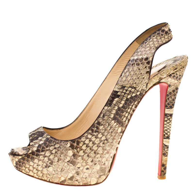 

Christian Louboutin Beige Python Leather Slingback Platform Open Toe Sandals Size