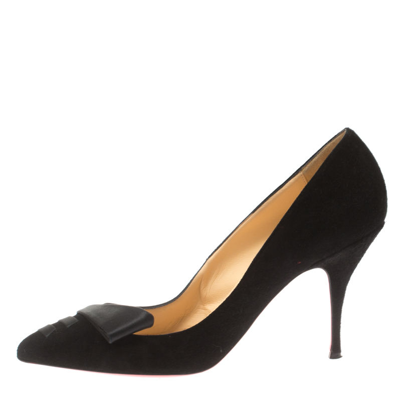 

Christian Louboutin Black Suede And Satin Detail Pointed Toe Pumps Size