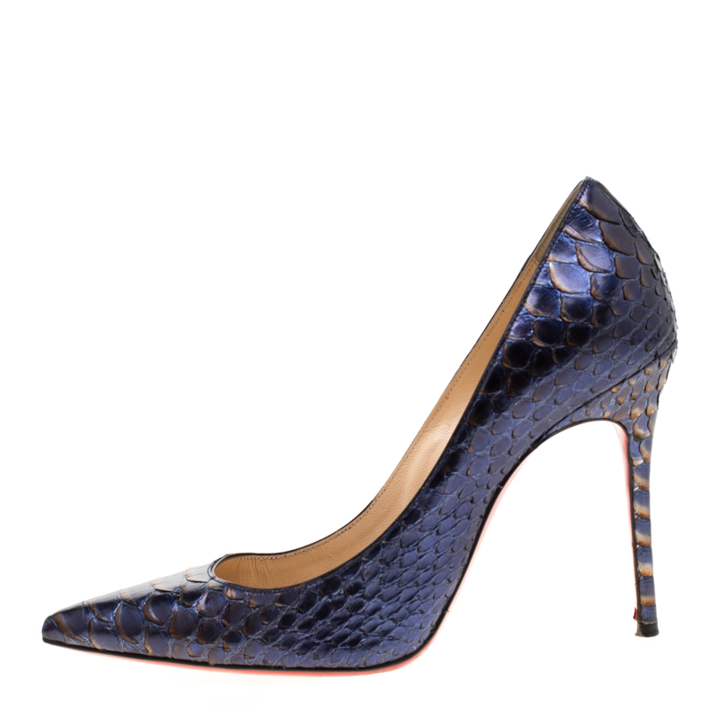 

Christian Louboutin Metallic Blue/Grey Python Leather So Kate Pointed Toe Pumps Size