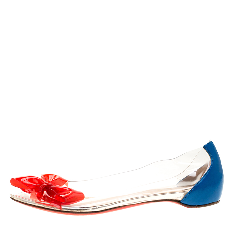 

Christian Louboutin Two Tone PVC And Leather Tip Bow Ballet Flats Size, Red