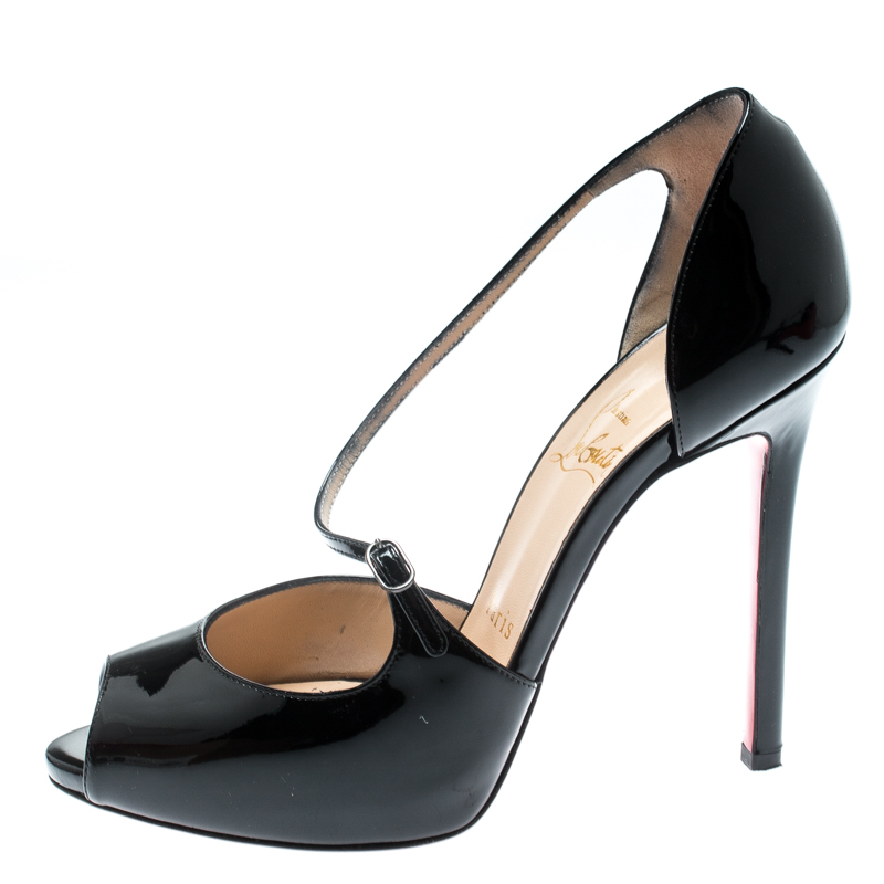 

Christian Louboutin Black Patent Grolili Cross-Strap Dórsay Pumps Size