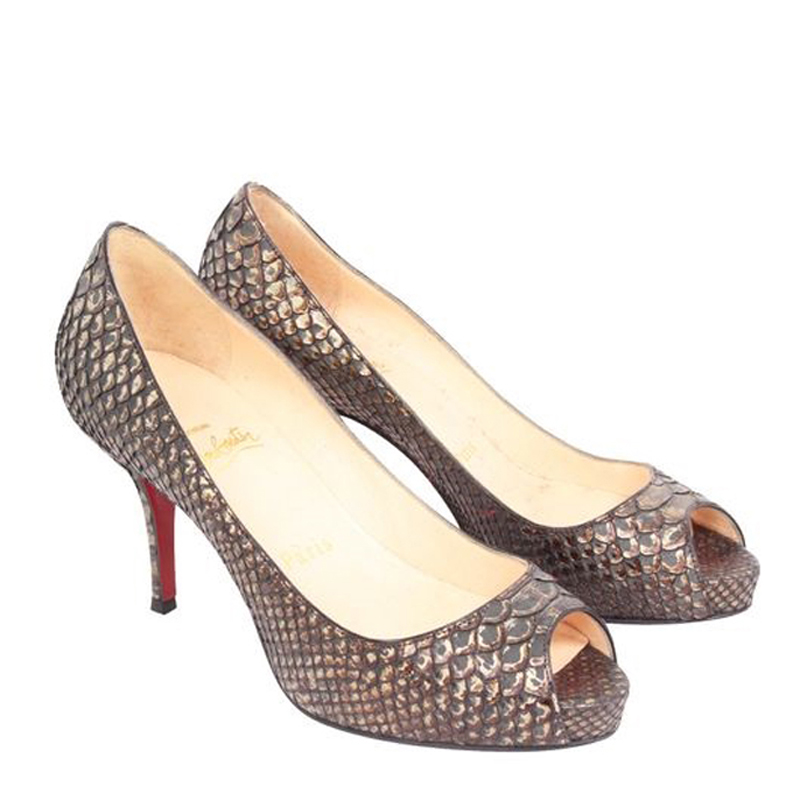 

Christian Louboutin Black Python Leather Peep Toes Pumps Size