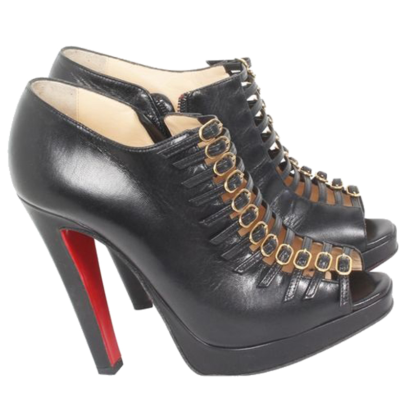 

Christian Louboutin Black Leather Open Toe Boots Size