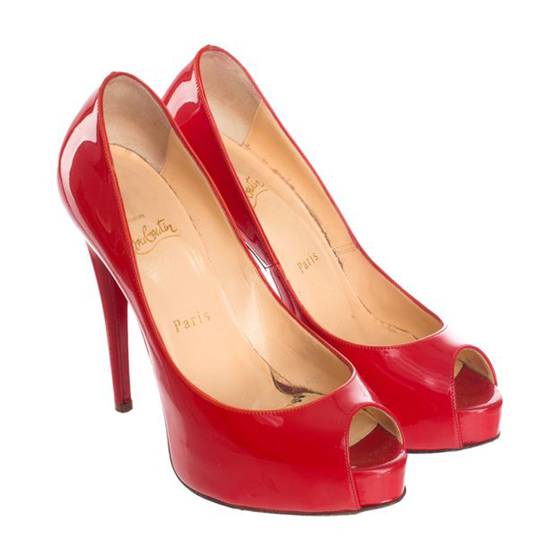 

Christian Louboutin Red Patent Leather Peep Toe Pumps Size