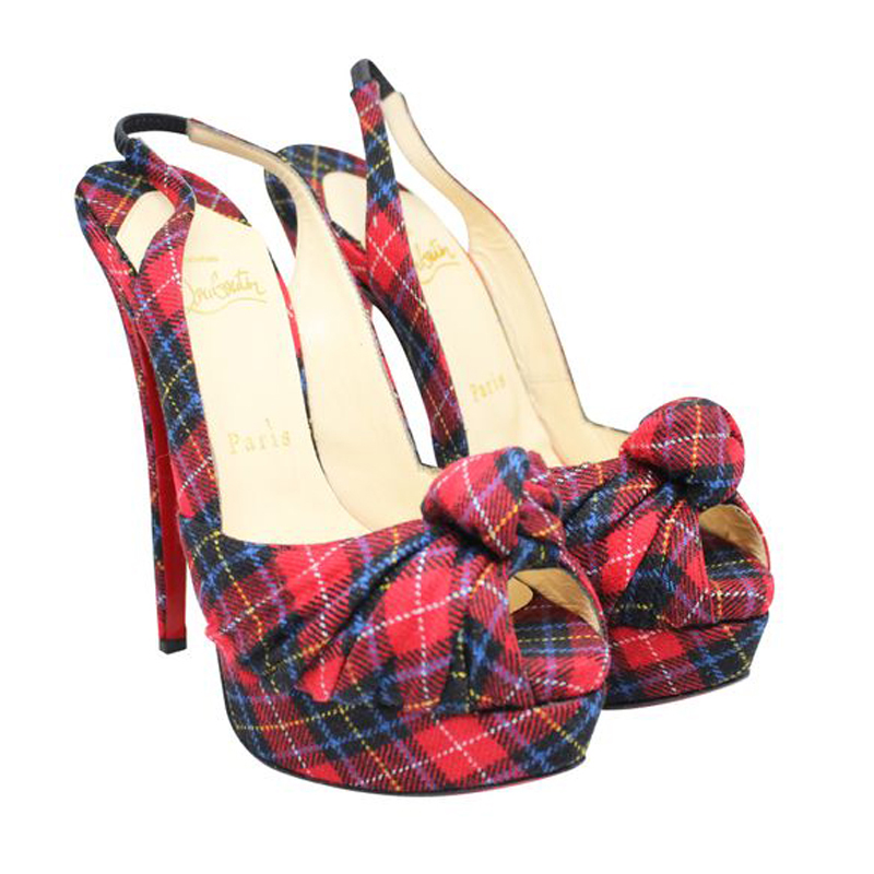 

Christian Louboutin Red Check Canvas Tartan Platform Sandals Size