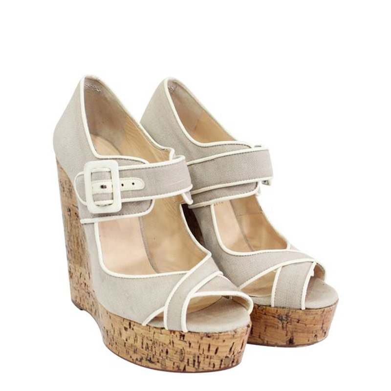 

Christian Louboutin Beige Canvas Wedges Sandal Size