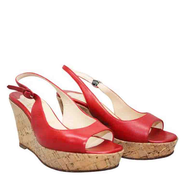 

Christian Louboutin Red Leather Peep Toe Wedges Sandals Size