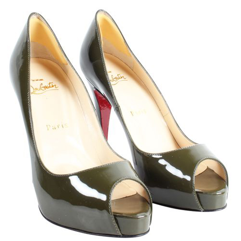 

Christian Louboutin Green Patent Leather Peep Toe Pumps Size