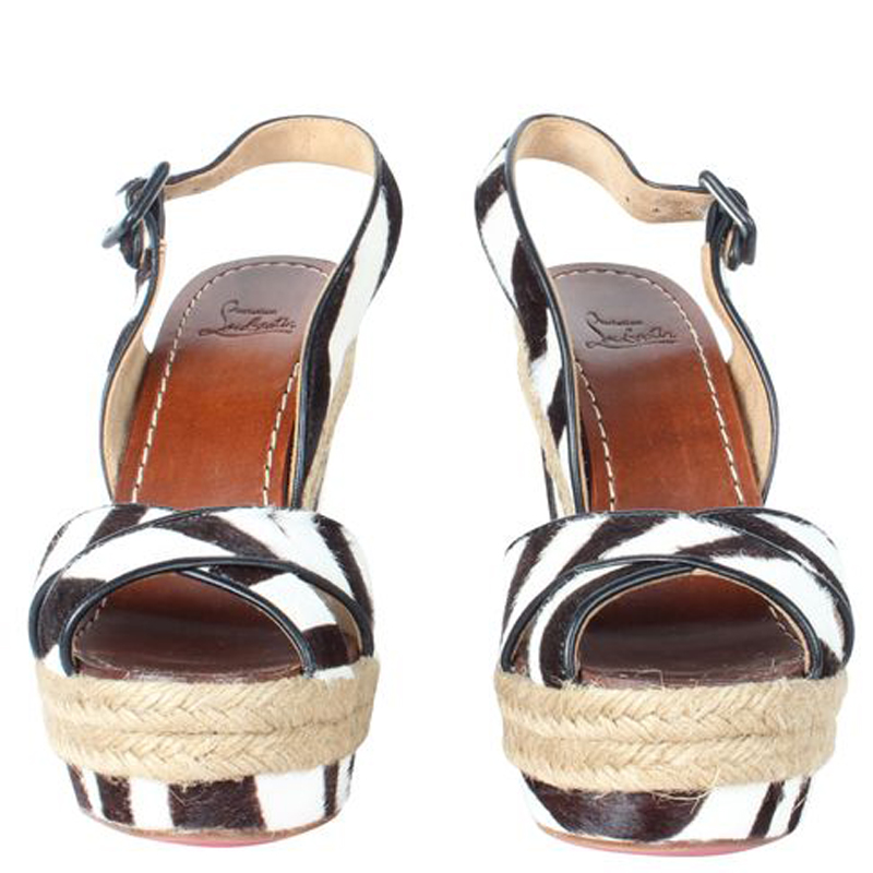 

Christian Louboutin Brown/White Animal Print Leather Wedges Sandals Size