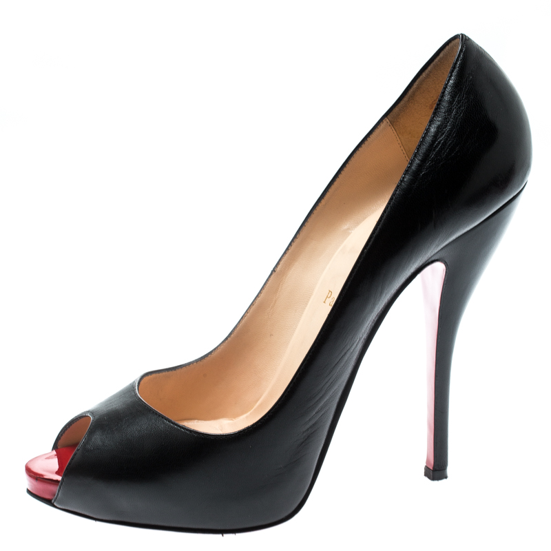 

Christian Louboutin Black Leather Very Prive Peep Toe Pumps Size