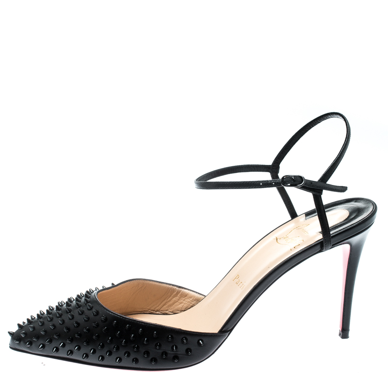 

Christian Louboutin Black Leather Spike Baila Ankle Strap Sandals Size