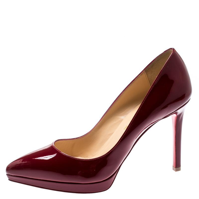 

Christian Louboutin Maroon Patent Leather Pigalle Plato Platform Pumps Size, Red