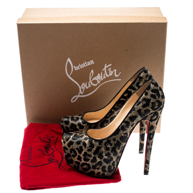 Pre-owned Christian Louboutin Two Tone Leopard Weave Raffia Daffodile Platform Pumps Size 37 In Brown