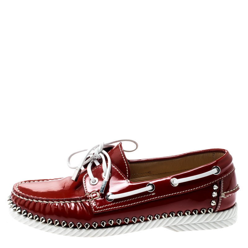 

Christian Louboutin Red Patent Leather Steckel Spike Boat Loafers Size