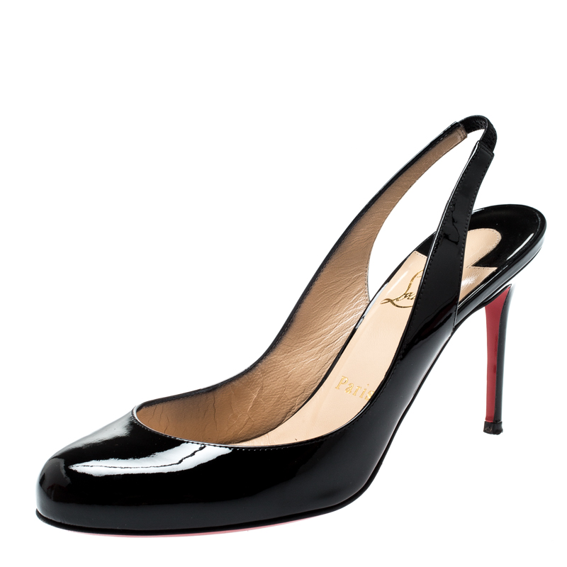 Christian Louboutin Black Patent Leather Fifi Slingback Sandals Size 37 ...