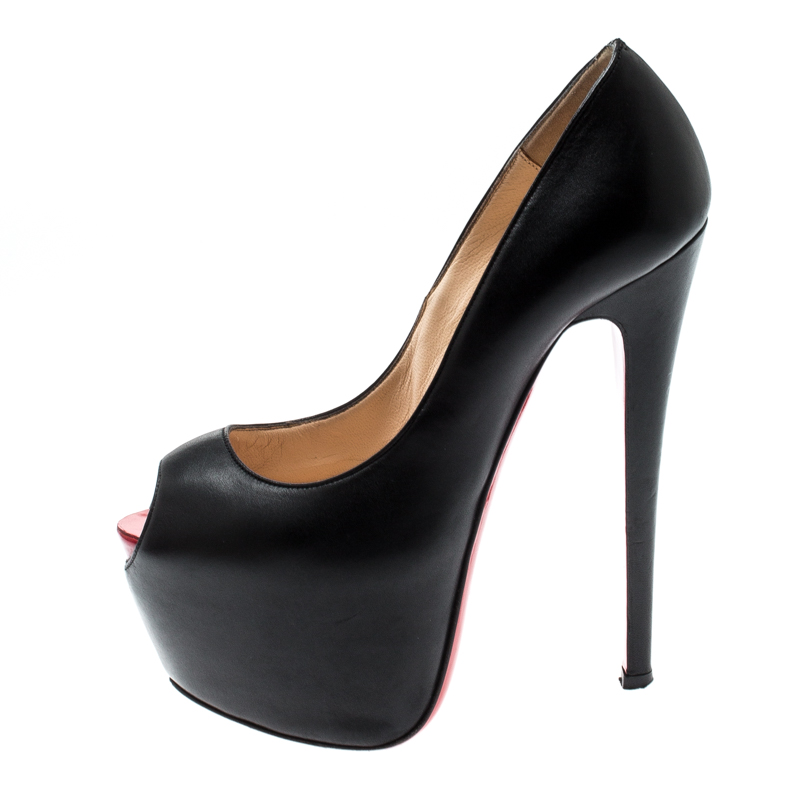 

Christian Louboutin Black Suede Highness Peep Toe Platform Pumps Size