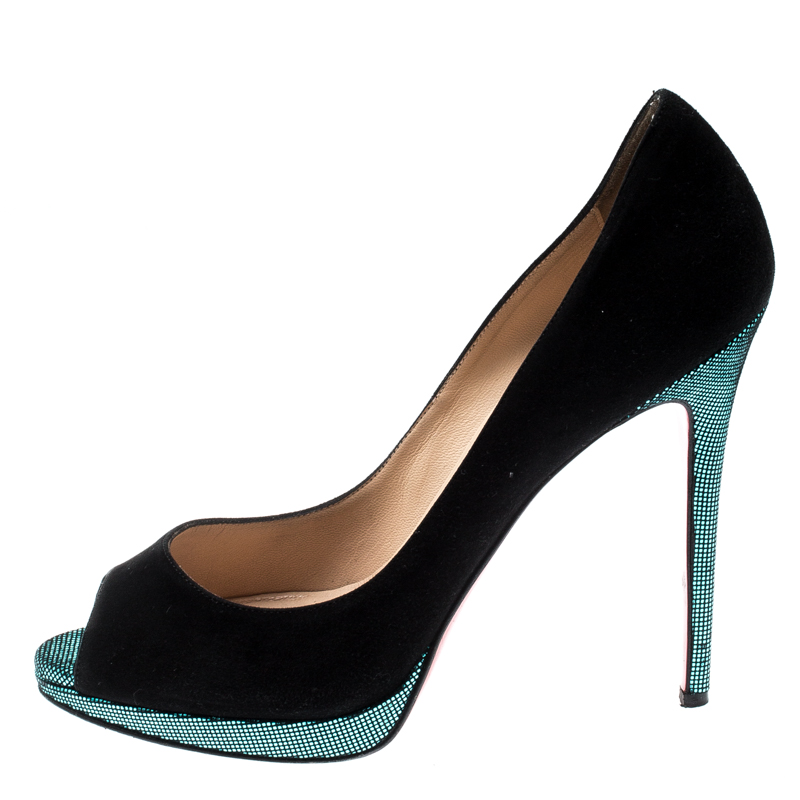 

Christian Louboutin Black Suede Flo Peep Toe Pumps Size