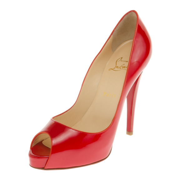 Christian Louboutin Red Patent Very Prive Peep Toe Pumps Size 39.5