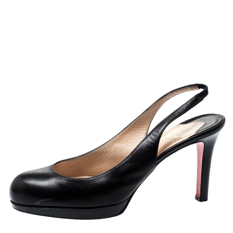 

Christian Louboutin Black Leather Platform Slingback Sandals Size