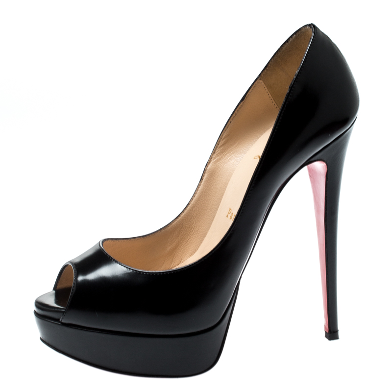 

Christian Louboutin Black Leather Lady Peep Toe Platform Pumps Size