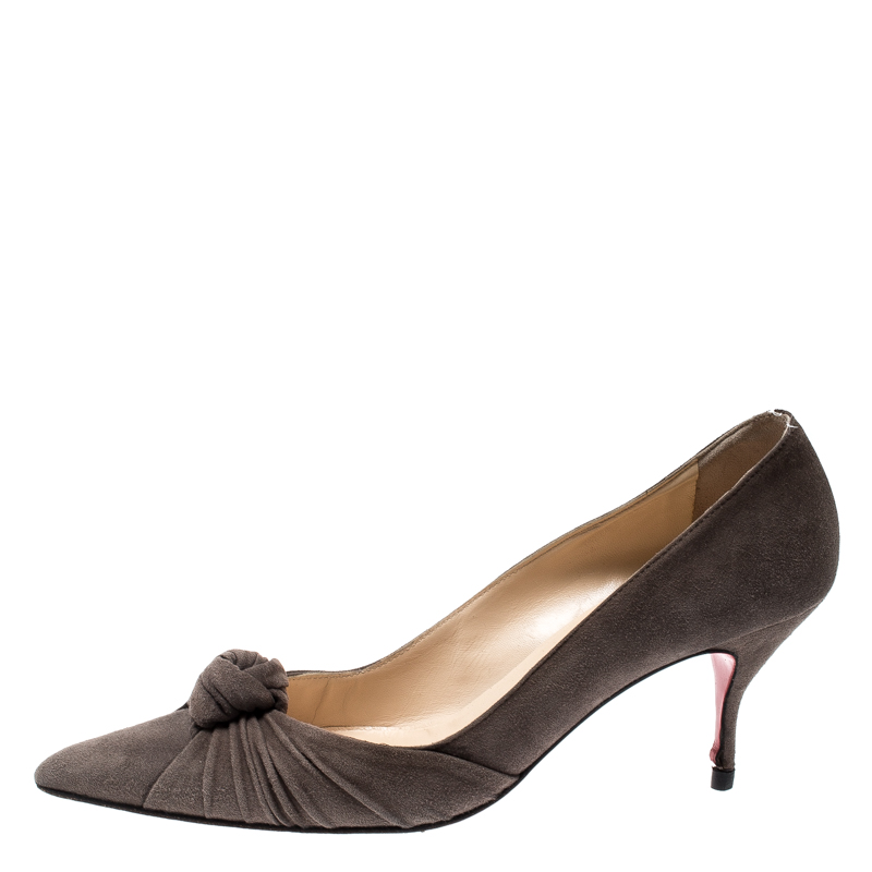 

Christian Louboutin Dark Grey Suede Knot Francaise Pumps Size