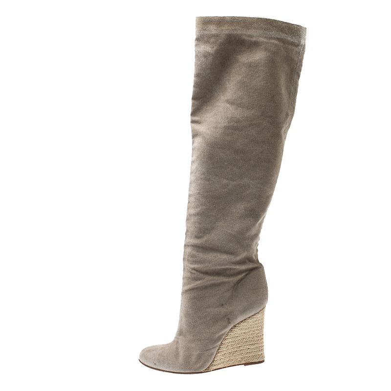 

Christian Louboutin Beige Jessica Canvas Espadrille Boots Size