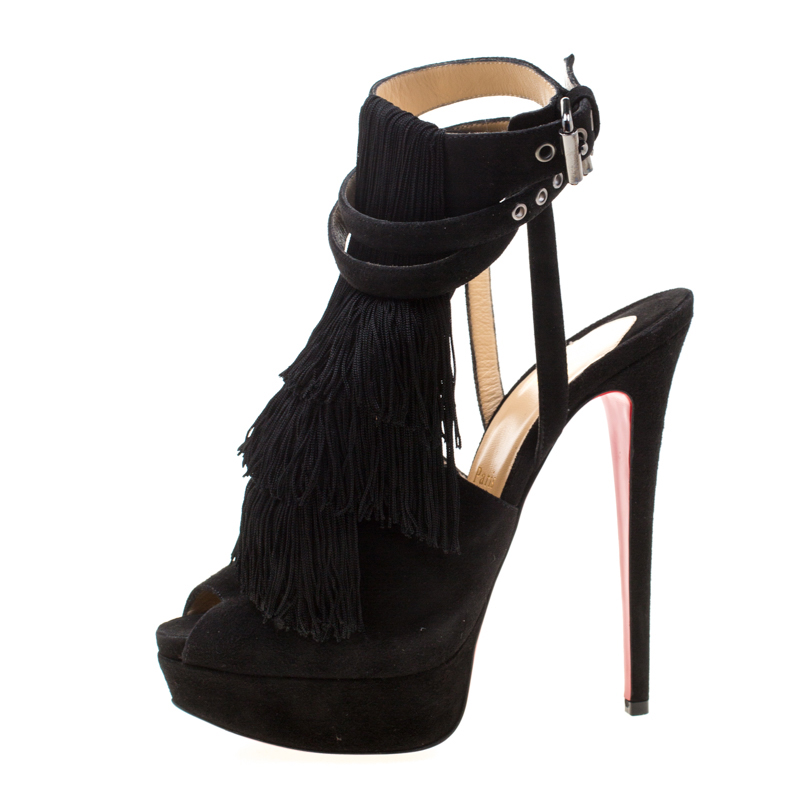 

Christian Louboutin Black Suede Change Of The Guard Cross Strap Ankle Sandals Size