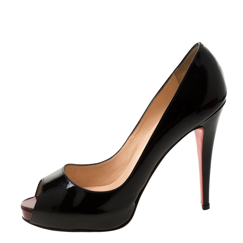 

Christian Louboutin Black Patent Leather Hyper Prive Peep Toe Platform Pumps Size