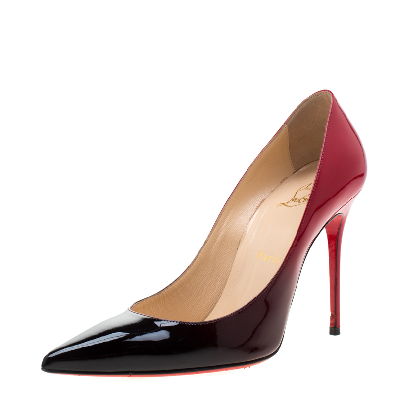Christian Louboutin Red/Black Degradè Patent Leather Pigalle Follies Pointed Toe Pumps Size 38.5