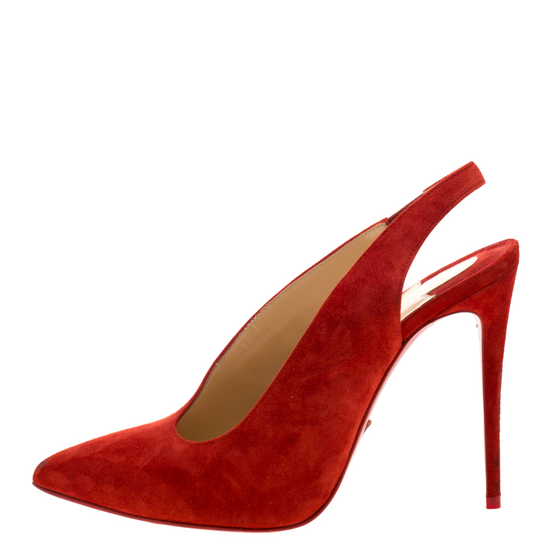 

Christian Louboutin Red Suede Rivafish Pointed Toe Slingback Sandals Size