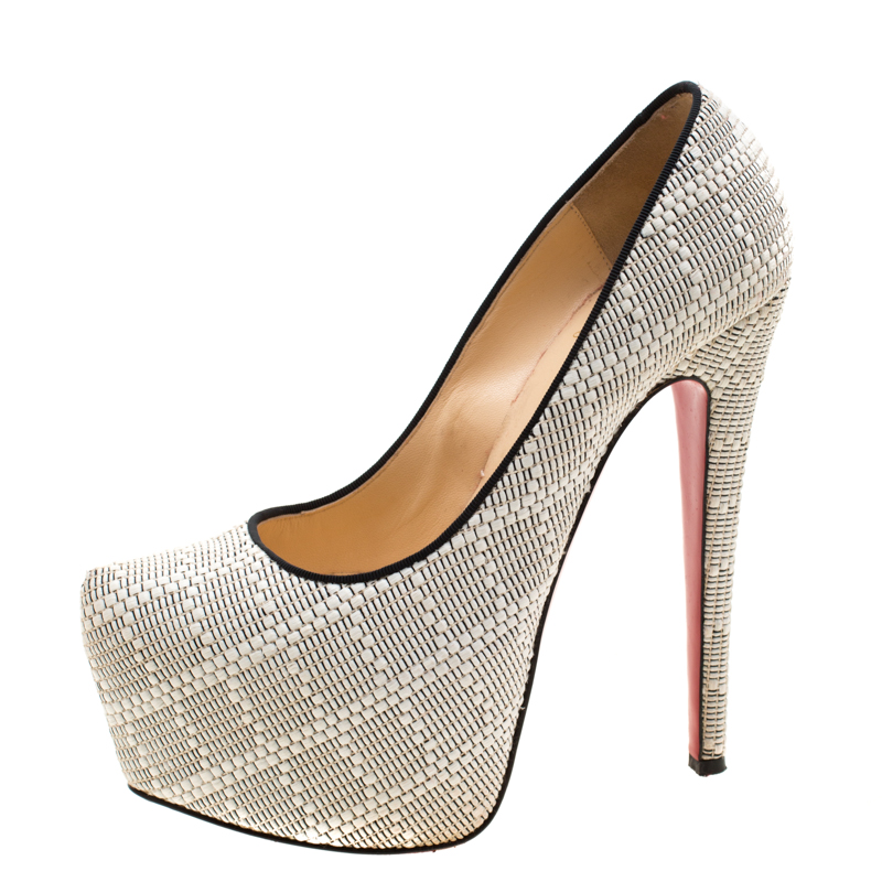 

Christian Loboutin White Raffia Daffodile Platform Pumps Size