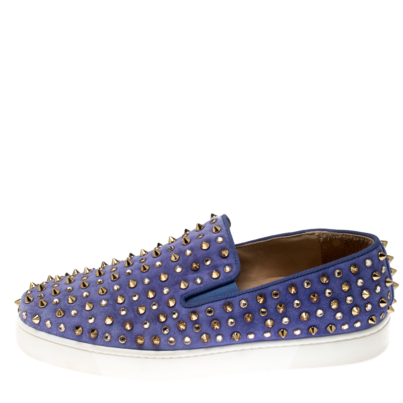 

Christian Louboutin Blue Suede Roller Boat Spiked Slip On Sneakers Size