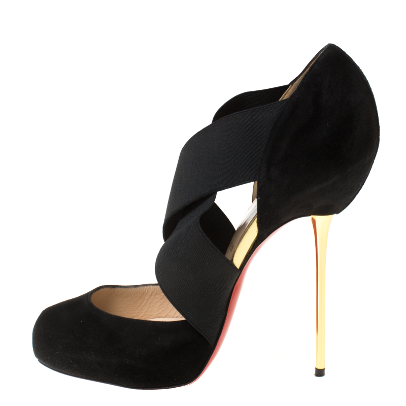

Christian Louboutin Black Suede And Elastic Cross Strap Peep Toe Pumps Size