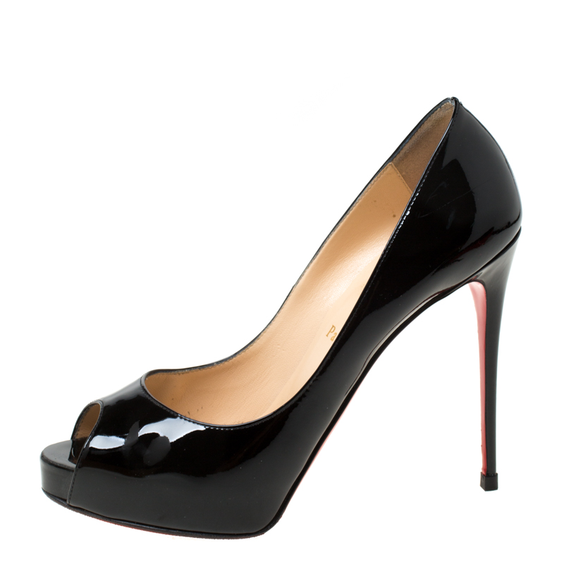 

Christian Louboutin Black Patent Leather New Very Prive Peep Toe Pumps Size