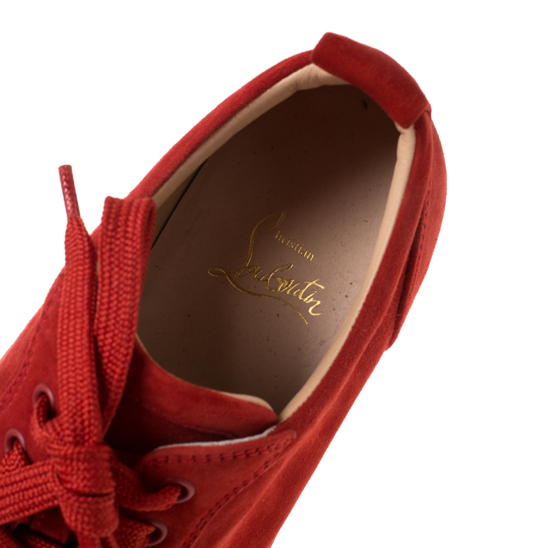 Christian Louboutin Red Suede Lace Up Sneakers Size 39.5 Christian Louboutin