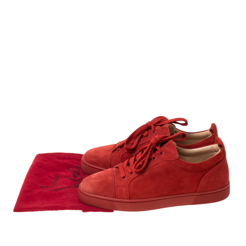 Pre-owned Christian Louboutin Red Suede Lace Up Sneakers Size 39.5