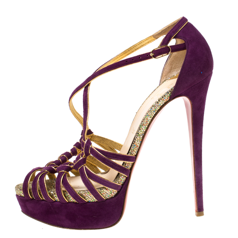 

Christian Louboutin Purple Suede Strappy Platform Sandals Size