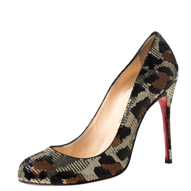 Pre Owned Christian Louboutin Multicolor Sequins Fifi Round Toe Pumps Size 40