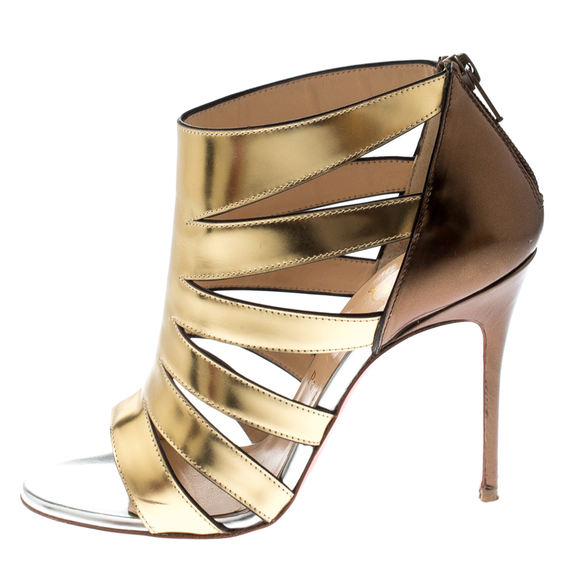 

Christian Louboutin Gold/Bronze Patent Leather Strappy Open Toe Sandals Size