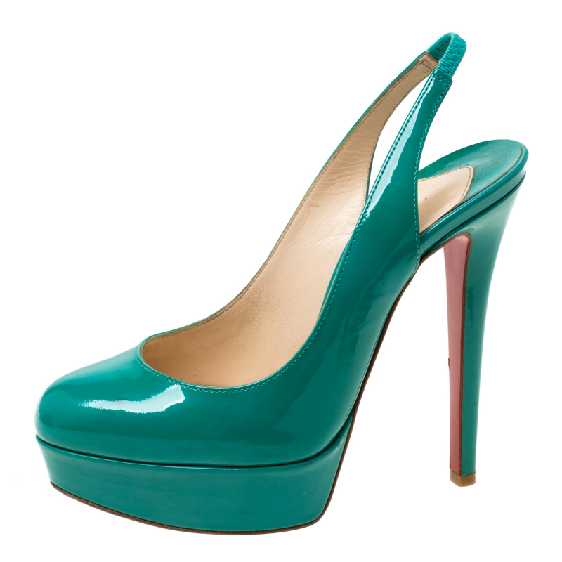 

Christian Louboutin Green Patent Leather Bianca Platform Slingback Sandals Size