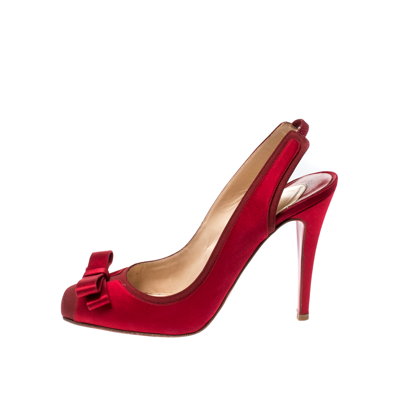 

Christian Louboutin Red Satin Nooka Slingback Sandals Size