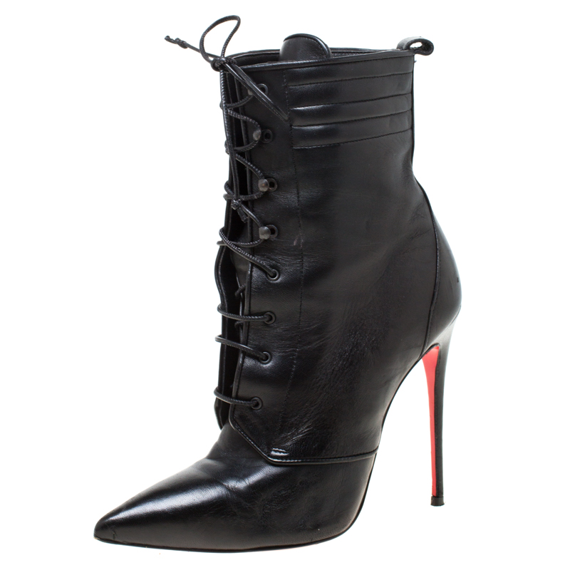 Christian Louboutin Black Leather Mado Pointed Toe Lace Up Ankle Boots ...