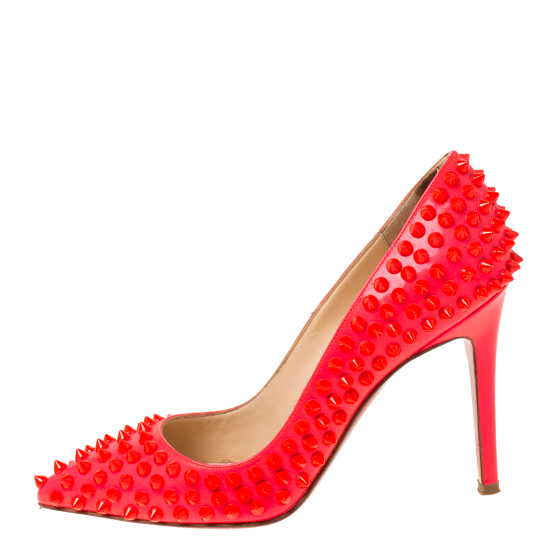 

Christian Louboutin Neon Pink Patent Leather Pigalle Spikes Pumps Size