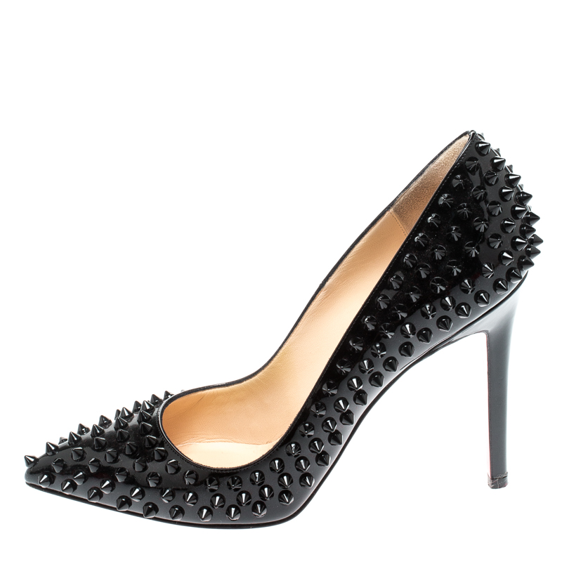 

Christian Louboutin Black Patent Leather Follies Spikes Pointed Toe Pumps Size