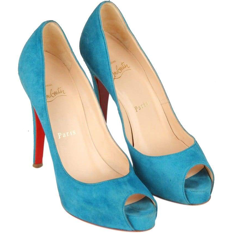 

Christian Louboutin Turquoise Suede Open Toe Heels 36.5, Blue